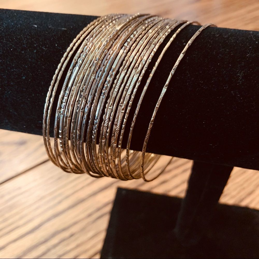 Stacked Dangle Gold Color Bracelets - Picture 2 of 3